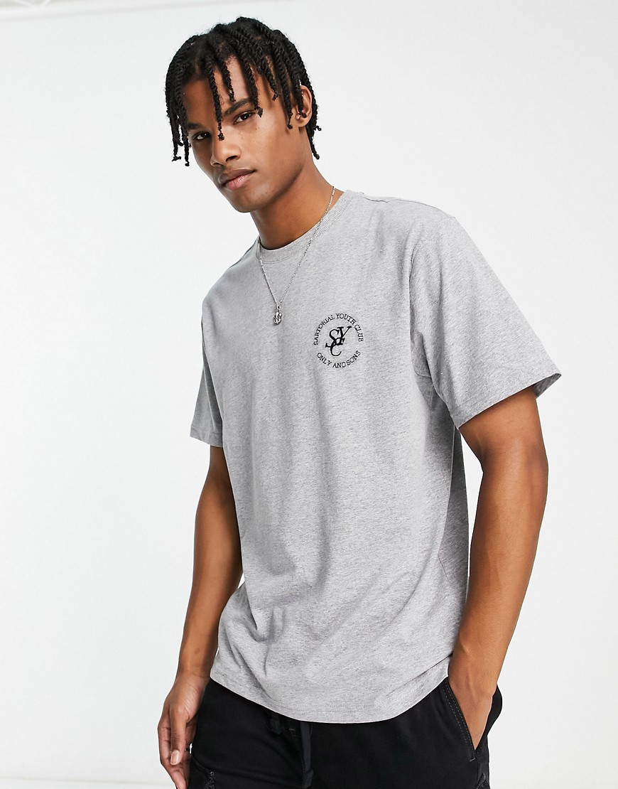 overszied t-shirt with embroidery chest logo in green-Gray