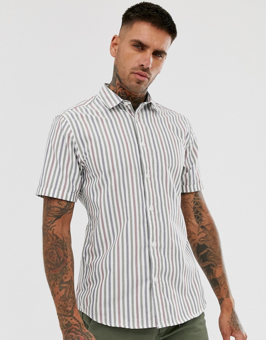 Only & Sons - oxford overhemd met korte mouwen en strepen in grijs