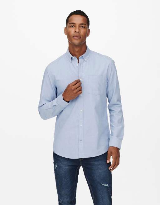 Only & Sons - Oxford overhemd met lange mouwen en knopen in lichtblauw, 3 van 4