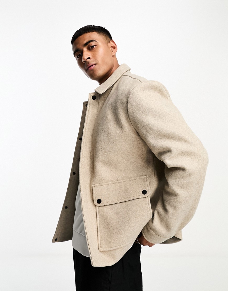 Only & Sons Padded Check Worker Jacket In Beige-neutral