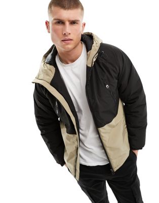 Only & Sons padded jacket with hood in black & stone - ASOS Price Checker