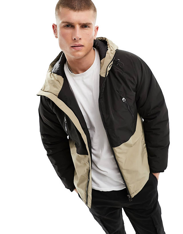 ONLY & SONS - padded jacket with hood in black & stone