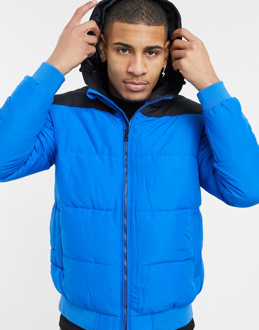 Only & Sons padded jacket with hood in blue-Blues