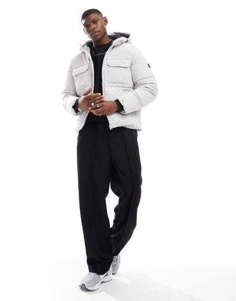 ONLY & SONS padded puffer with hood & utility pockets in ice grey - view 1