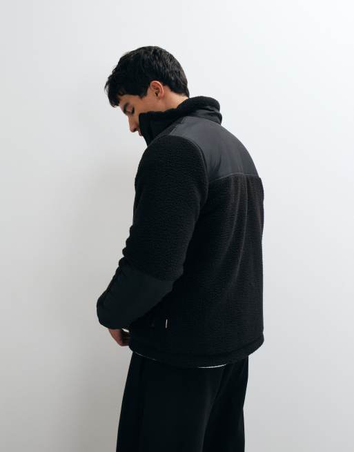 ONLY & SONS padded sherpa fleece with contrast pocket in black, 4 of 5
