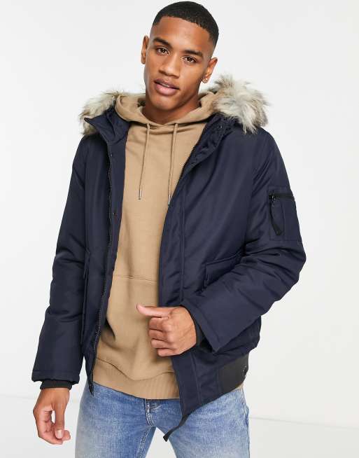 Mens short parka outlet with fur hood