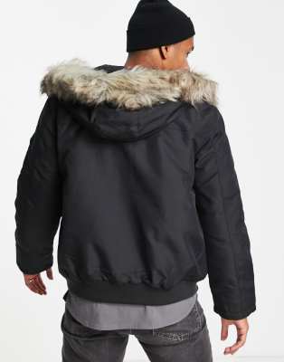 black hooded faux fur short coat