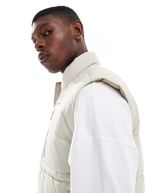 ONLY & SONS padded technical gilet in beige, 4 of 5