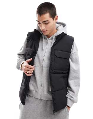 ONLY & SONS padded utility gilet in black