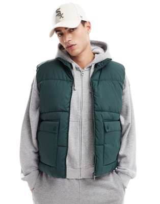 ONLY & SONS padded utility gilet in teal-Green