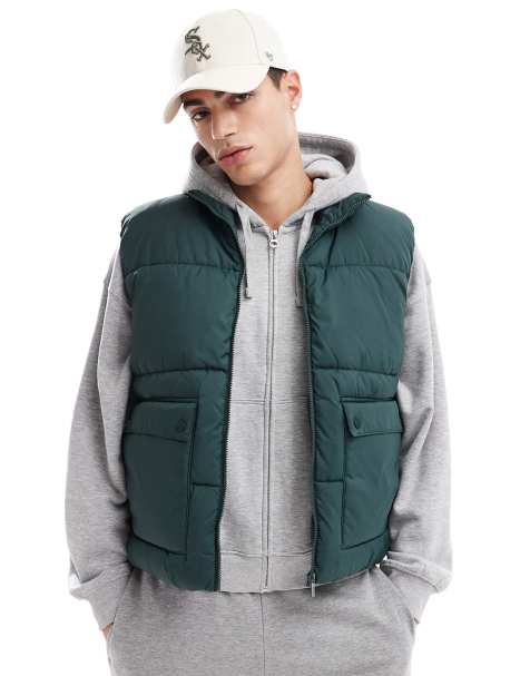 ONLY & SONS padded utility gilet in teal - view 1