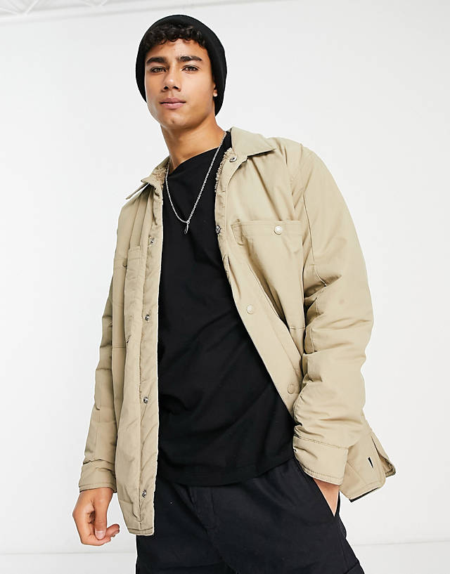 ONLY & SONS - padded worker jacket with borg lining in beige