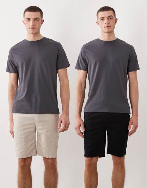 ONLY & SONS - Pakke med 2 par bomuldsrige shorts i sort/beige - view 1