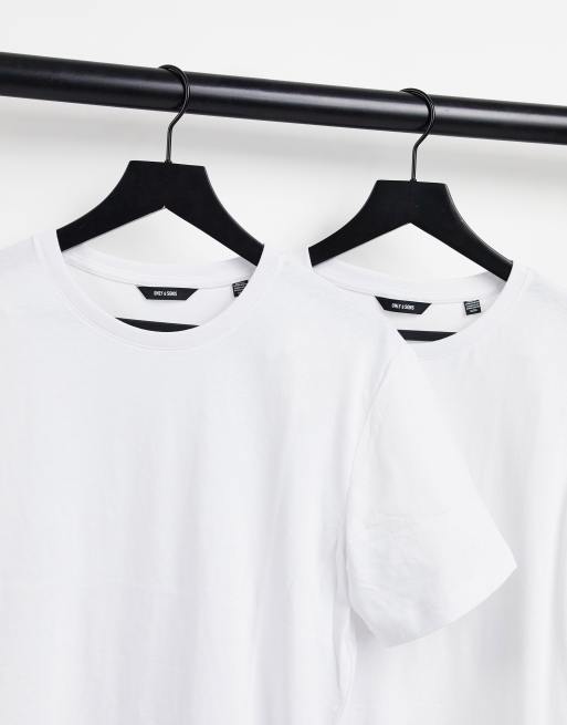 Only & Sons - Pakke med 2 par longline-t-shirts med buede kanter i hvid, 3 af 4
