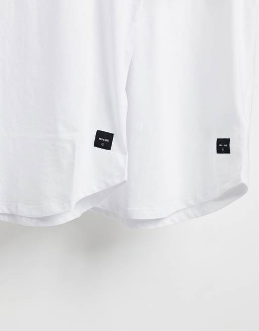 Only & Sons - Pakke med 2 par longline-t-shirts med buede kanter i hvid, 4 af 4