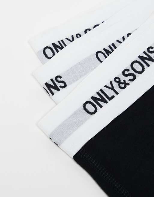 Only & Sons - Pakke med 3 par boksershorts i sort og hvid med taljebånd med logo, 4 af 4