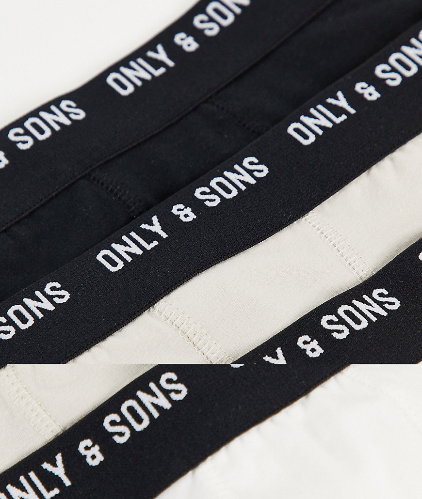 Only & Sons - Pakke med 3 par boksershorts med i forskellige farver med sort taljebånd-Multifarvet