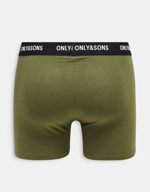 Only & Sons - Pakke med 3 par boksershorts med sort linning i forskellige farver, 2 af 4