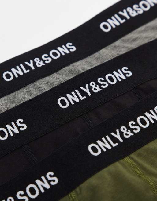 Only & Sons - Pakke med 3 par boksershorts med sort linning i forskellige farver, 4 af 4