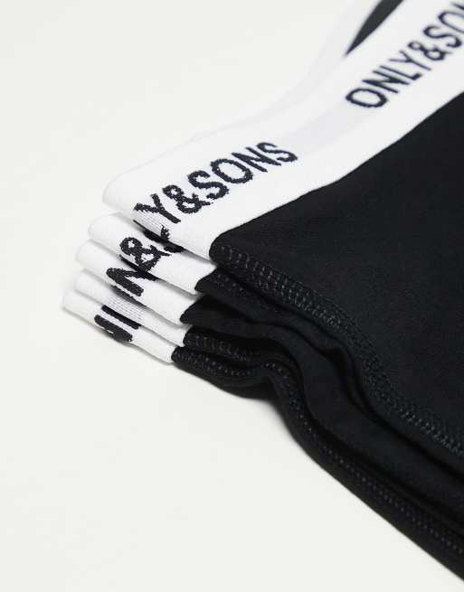Only & Sons - Pakke med 5 par boksershorts i sort og hvid med taljebånd med logo, 3 af 4