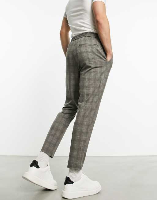 Only Sons Pantalon a carreaux fusele avec taille elastique Gris ASOS