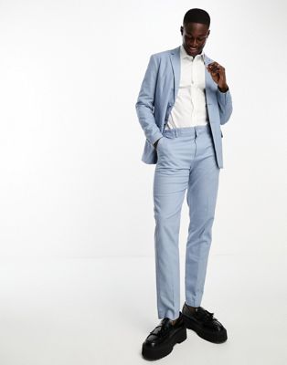 Only & Sons slim fit linen mix suit trousers in blue - ASOS Price Checker