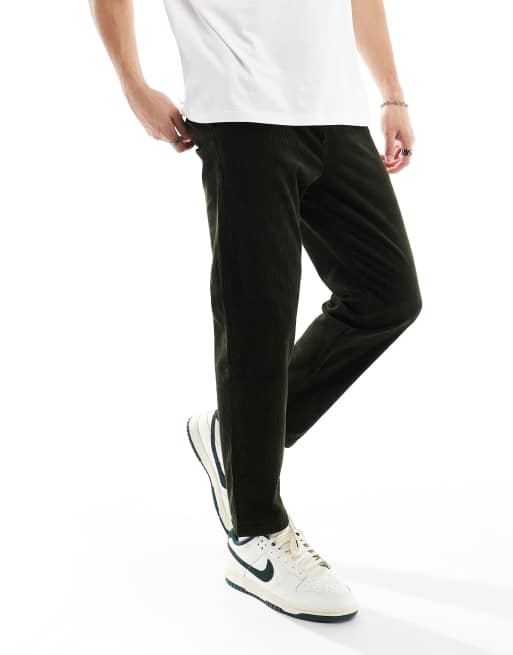 Only & Sons - Pantalon fuselé raccourci avec taille élastique en velours côtelé - Vert foncé, 4 de 5