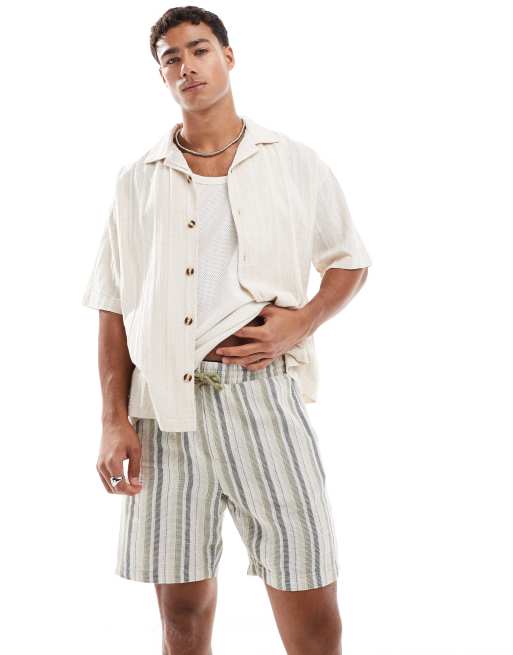 ONLY & SONS - Pantaloncini allacciati in vita a righe crema e salvia