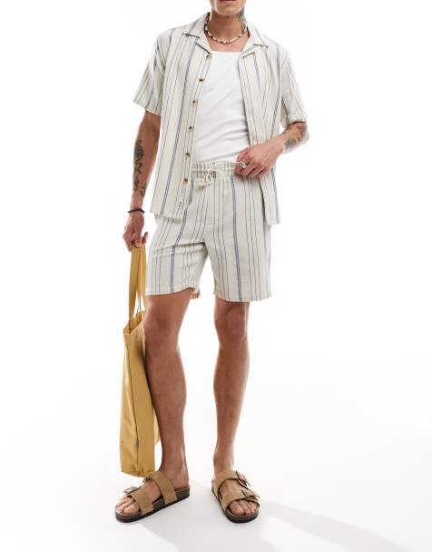 ONLY & SONS - Pantaloncini beige a righe blu in coordinato - view 1