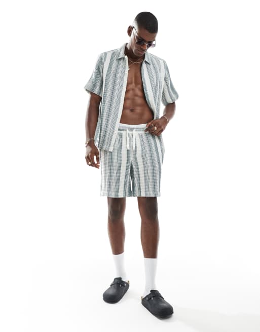 ONLY & SONS - Pantaloncini bianchi e verdi a nido d'ape in coordinato, 3 di 5