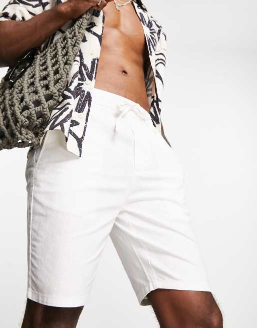 Only & Sons - Pantaloncini bianchi in misto lino con vita elasticizzata