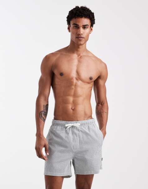 ONLY & SONS - Pantaloncini da bagno in seersucker verde scuro a righe - view 1