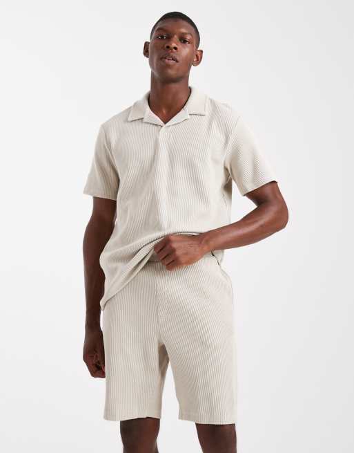 ONLY & SONS - Pantaloncini in jersey a coste color pietra in coordinato