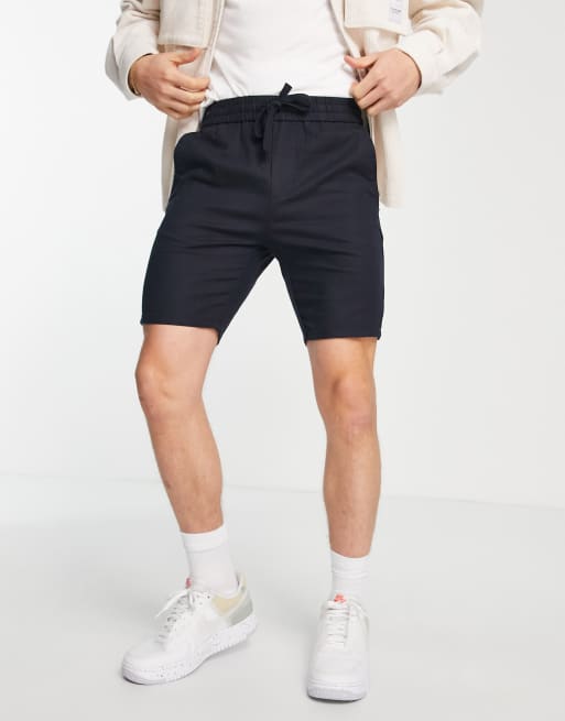 Only & Sons - Pantaloncini in misto lino con vita elasticizzata blu navy
