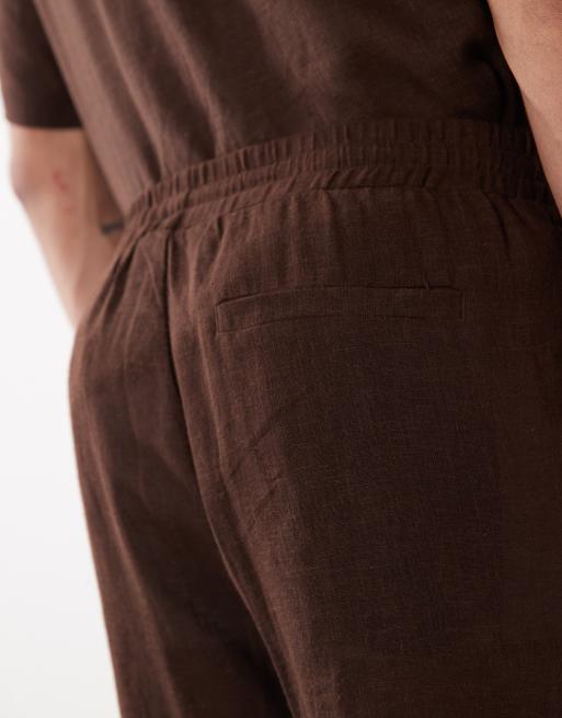 ONLY & SONS - Pantaloncini in misto lino marrone in coordinato, 5 di 5