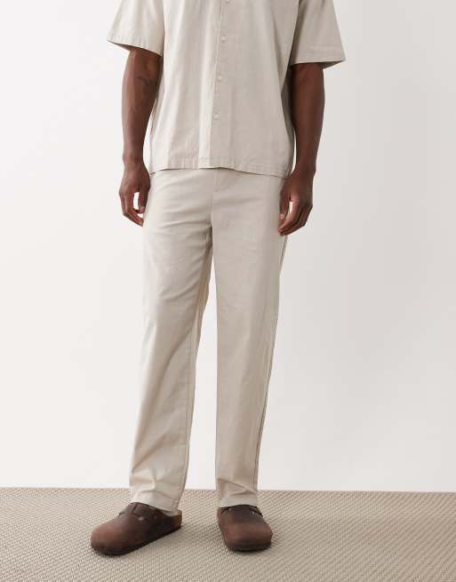 ONLY & SONS - Pantalones beis de corte suelto de tejido efecto lino (parte de un conjunto), 3 de 5