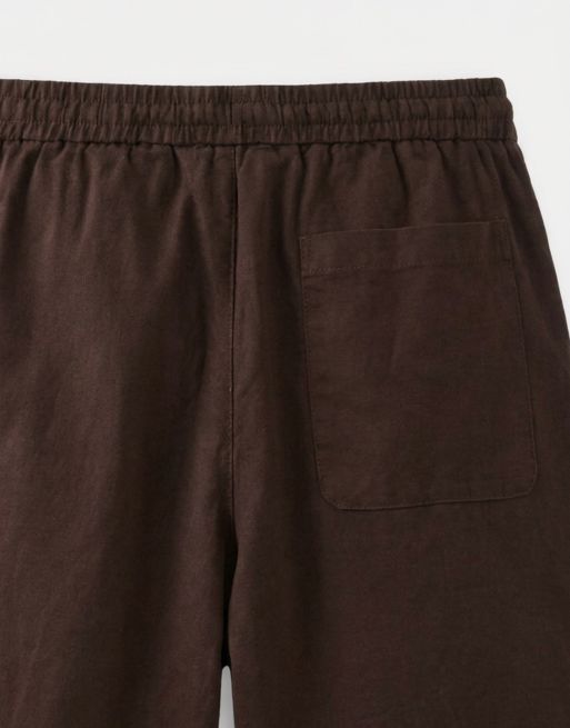 ONLY & SONS - Pantalones cortos marrón chocolate de corte ancho de tejido con lino, 9 de 10