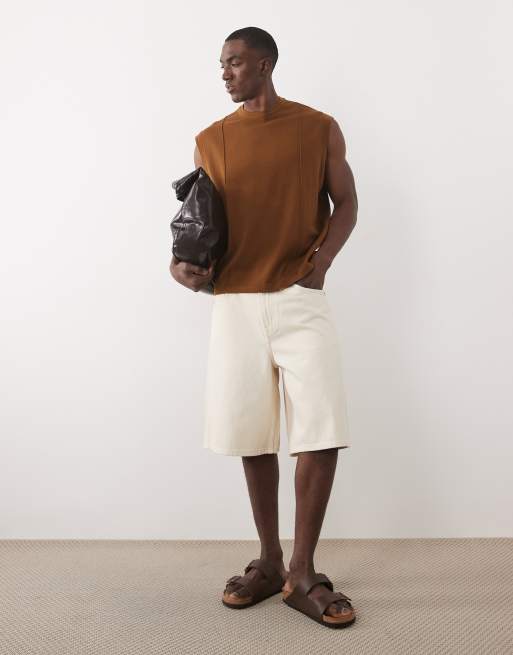 ONLY & SONS - Pantalones cortos vaqueros color crema de corte alargado