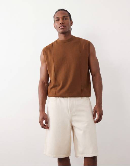 ONLY & SONS - Pantalones cortos vaqueros color crema de corte alargado, 2 de 7