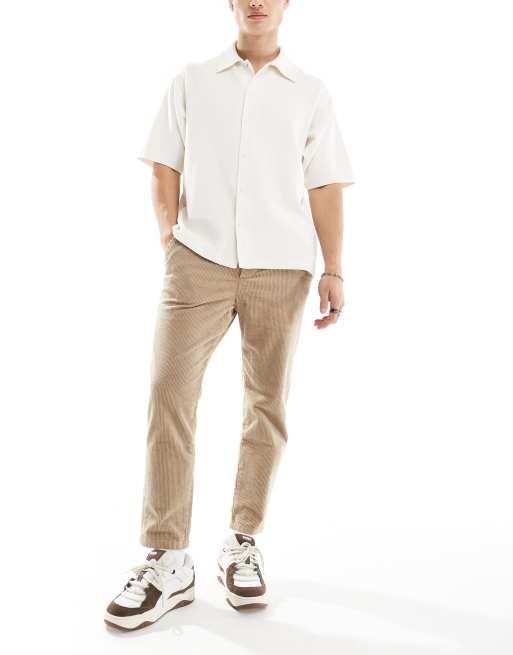 Only & Sons - Pantaloni affusolati corti con vita elasticizzata beige a coste, 4 di 5