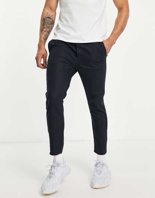 Only & Sons - Pantaloni corti affusolati in misto lino blu navy