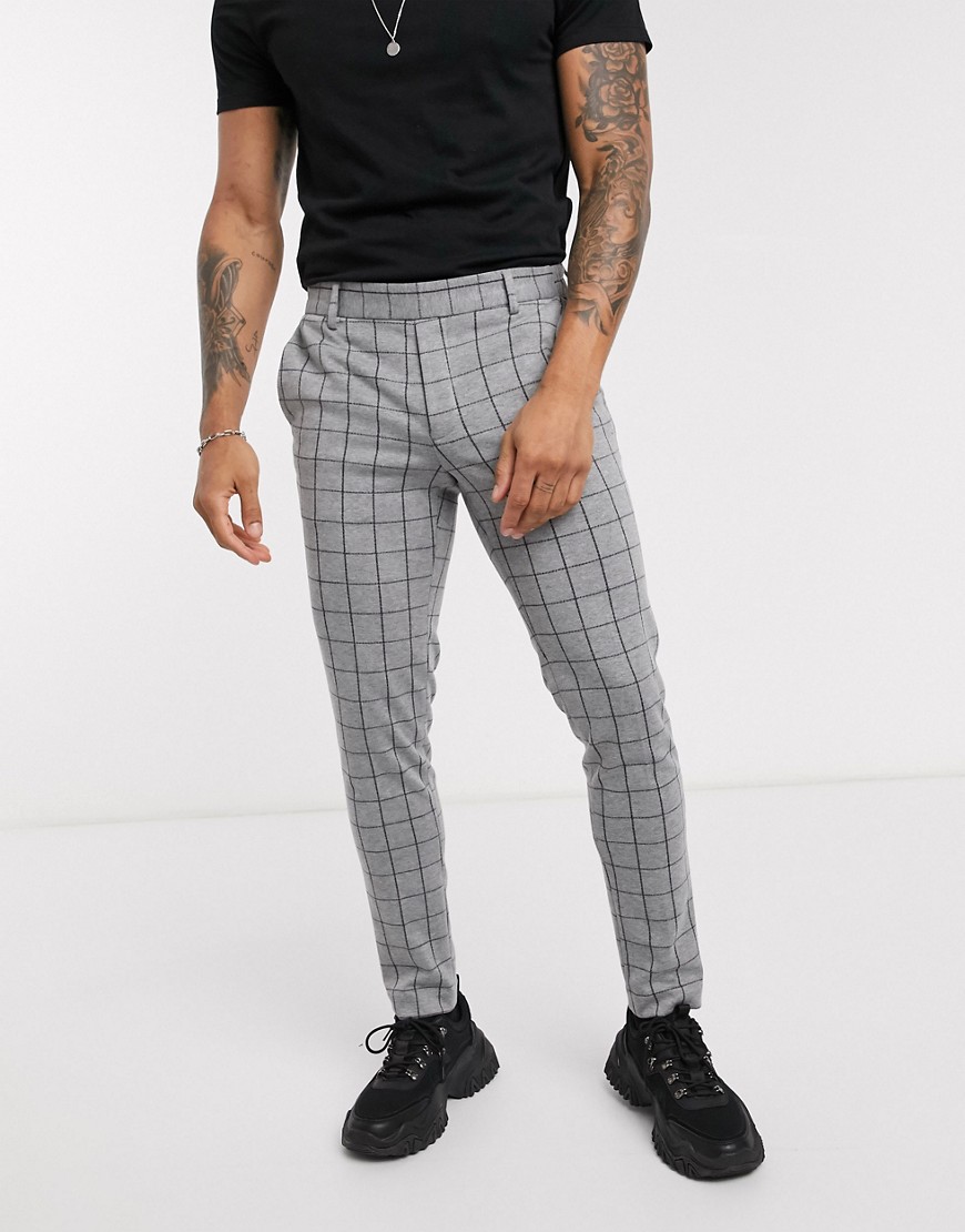 Only & Sons - Pantaloni da abito elasticizzati grigi a quadri-Grigio