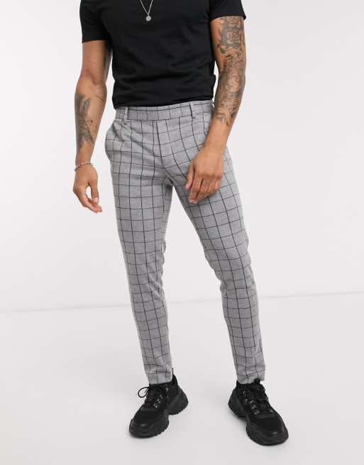 Only & Sons - Pantaloni da abito elasticizzati grigi a quadri