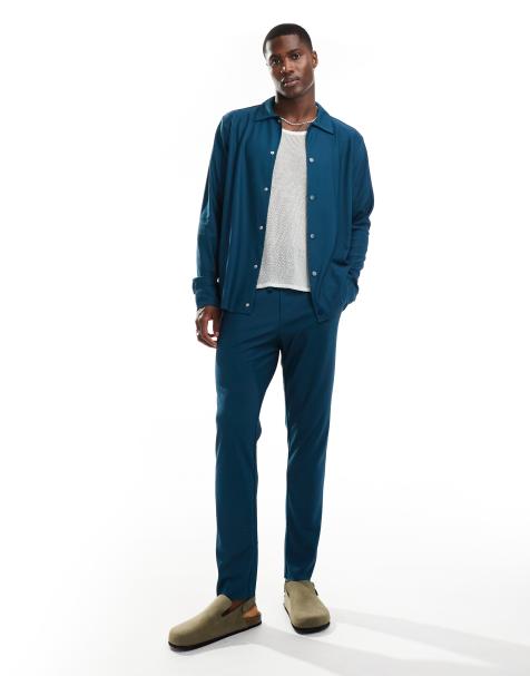 ONLY & SONS - Pantaloni plissé affusolati blu scuro in coordinato - view 1