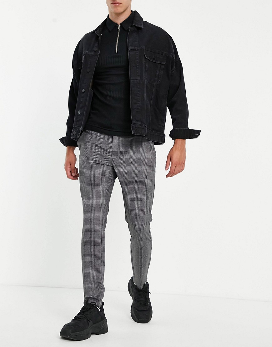 Only & Sons pants in slim fit gray plaid-Black