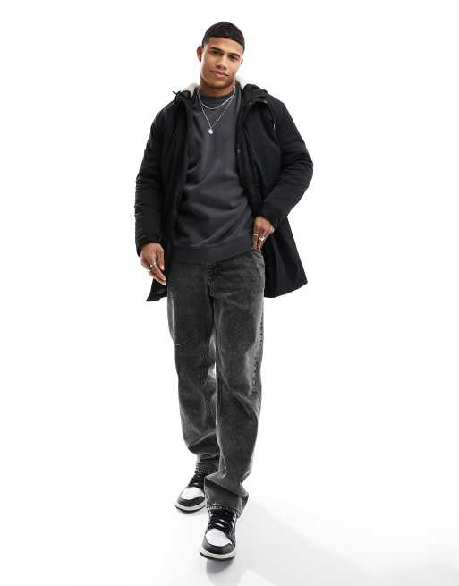 Only & Sons – Parka in Schwarz mit Kapuze mit Teddyfutter, 4 von 4