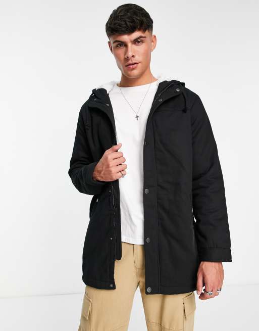 Only & Sons - Parka nero con cappuccio foderato in pile