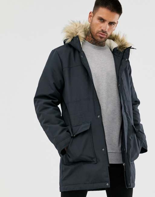 Only & sons parka store with fleece lined hood