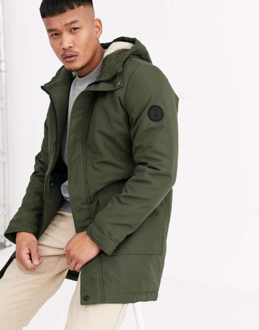 Only & Sons parka with borg lined hood and removable faux fur