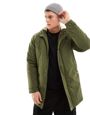 parka with borg lined hood in khaki-Green